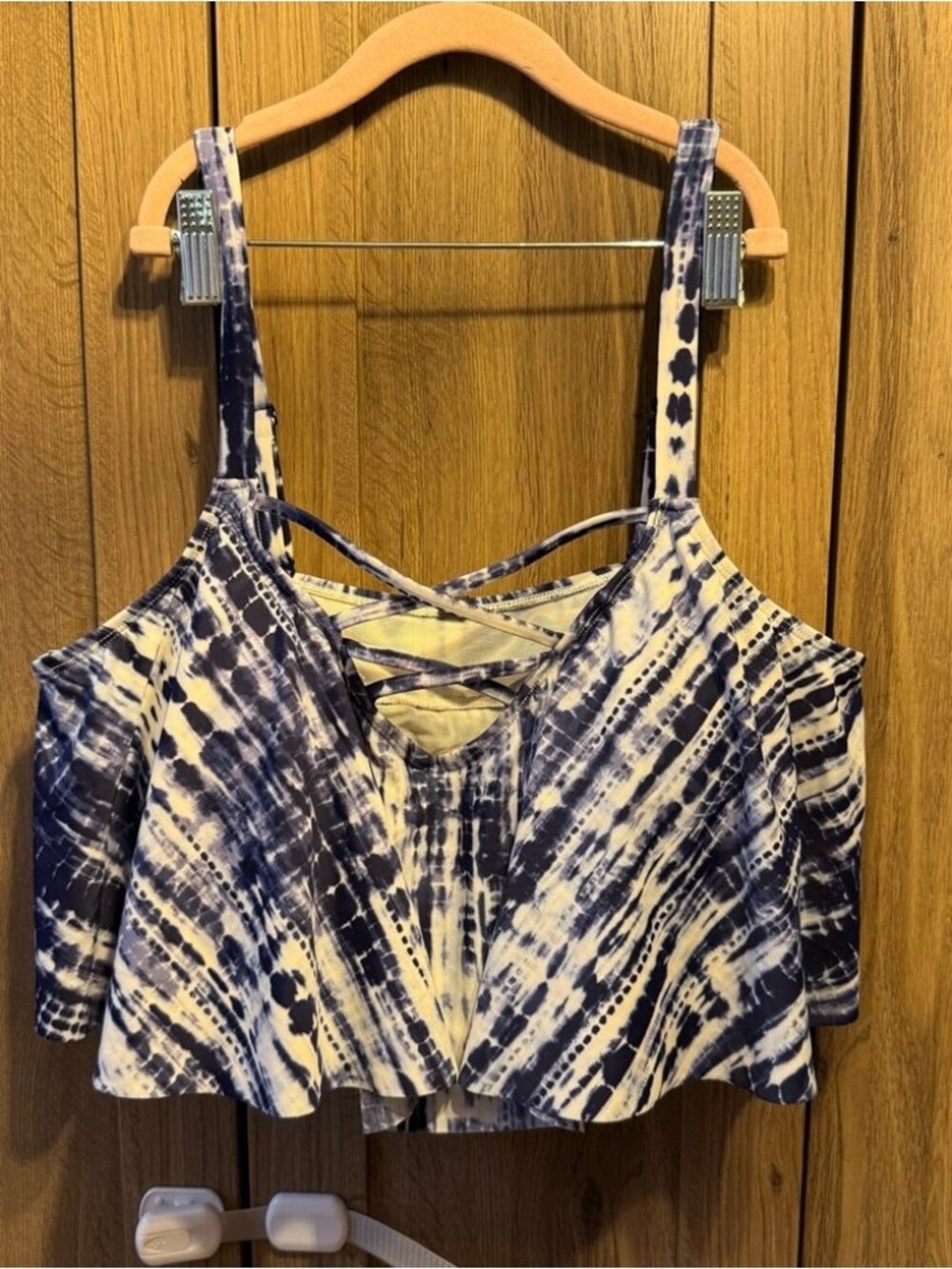 Tie Dye Bikini Flounce Swim Top Size 1 Blue/White